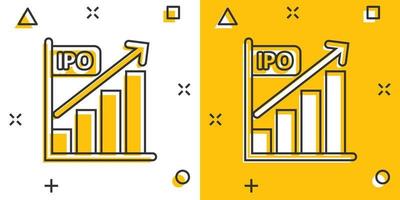 Chart graph icon in comic style. Arrow grow cartoon vector illustration on white isolated background. Analysis splash effect business concept.