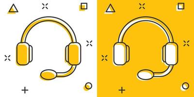 Helpdesk icon in comic style. Headphone cartoon vector illustration on white isolated background. Chat operator splash effect business concept.