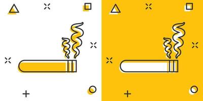 icono de cigarrillo en estilo cómico. Ilustración de vector de dibujos animados de humo sobre fondo blanco aislado. concepto de negocio de efecto de salpicadura de nicotina.