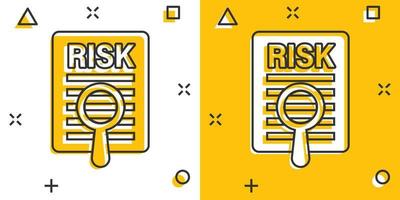 Risk level icon in comic style. Result cartoon vector illustration on white isolated background. Assessment splash effect business concept.