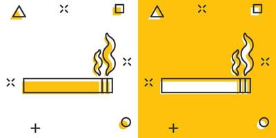 icono de cigarrillo en estilo cómico. Ilustración de vector de dibujos animados de humo sobre fondo blanco aislado. concepto de negocio de efecto de salpicadura de nicotina.