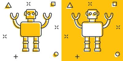 Cute robot chatbot icon in comic style. Bot operator cartoon vector illustration on white isolated background. Smart chatbot character splash effect business concept.