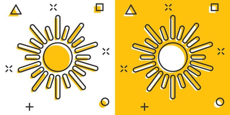 Sun icon in comic style. Sunlight cartoon sign vector illustration on white isolated background. Daylight splash effect business concept.