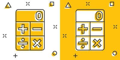 icono de calculadora en estilo cómico. calcular la ilustración vectorial de dibujos animados sobre fondo blanco aislado. concepto de negocio de efecto de salpicadura de cálculo. vector