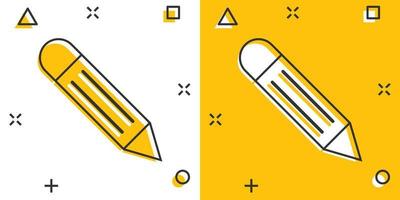 Pencil icon in comic style. Pen cartoon vector illustration on white isolated background. Drawing splash effect business concept.