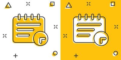 icono de calendario en estilo cómico. ilustración de vector de dibujos animados de agenda sobre fondo blanco aislado. concepto de negocio de efecto de salpicadura del planificador de horarios.