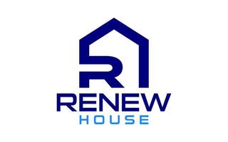 iniciales r con el logo inmobiliario de la casa vector