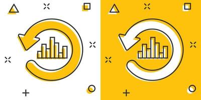 Growing bar graph icon in comic style. Increase arrow cartoon vector illustration on white isolated background. Infographic progress splash effect business concept.