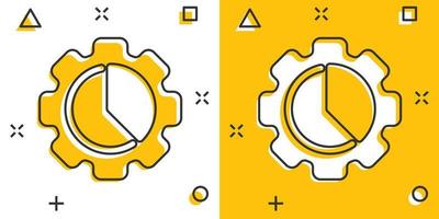 icono de gráfico de flujo de trabajo en estilo cómico. Engranaje con ilustración de vector de dibujos animados de diagrama sobre fondo blanco aislado. concepto de negocio de efecto de salpicadura de organización de procesos.