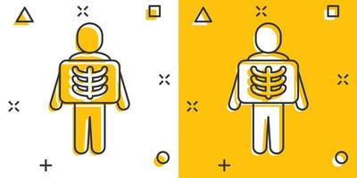 icono de rayos X en estilo cómico. ilustración vectorial de dibujos animados de radiología sobre fondo blanco aislado. concepto de negocio de efecto de salpicadura de exploración médica. vector