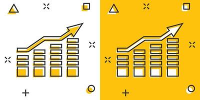 Chart graph icon in comic style. Arrow grow cartoon vector illustration on white isolated background. Analysis splash effect business concept.