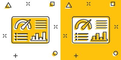 icono del tablero en estilo cómico. ilustración de vector de dibujos animados de analizador de finanzas sobre fondo blanco aislado. concepto de negocio de efecto de salpicadura de algoritmo de rendimiento.