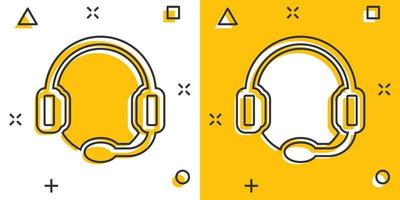 Helpdesk icon in comic style. Headphone cartoon vector illustration on white isolated background. Chat operator splash effect business concept.