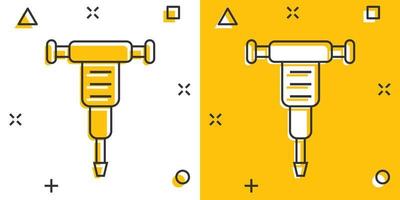 icono de martillo neumático en estilo cómico. demoler paquete ilustración vectorial sobre fondo blanco aislado. destruir el concepto de negocio de efecto de salpicadura. vector