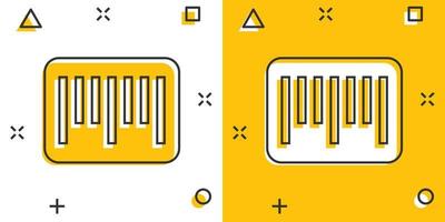 icono de código de barras en estilo cómico. ilustración vectorial de dibujos animados de distribución de productos sobre fondo blanco aislado. concepto de negocio de efecto de salpicadura de código de barras. vector