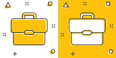 icono de maletín en estilo cómico. ilustración de vector de dibujos animados de bolsa de hombre de negocios sobre fondo blanco aislado. concepto de negocio de efecto de salpicadura de cartera.