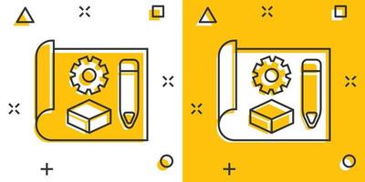 Prototype icon in comic style. Startup cartoon vector illustration on white isolated background. Model development splash effect business concept.