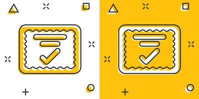 To do list icon in comic style. Document checklist cartoon vector illustration on white isolated background. Notepad check mark splash effect business concept.