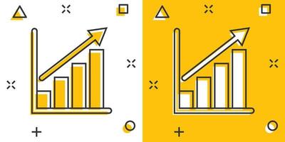 Chart graph icon in comic style. Arrow grow cartoon vector illustration on white isolated background. Analysis splash effect business concept.