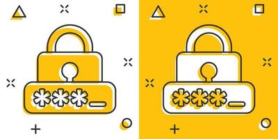 Login icon in comic style. Password access cartoon vector illustration on white isolated background. Padlock entry splash effect business concept.