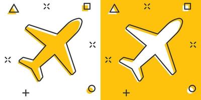 Plane icon in comic style. Airplane cartoon vector illustration on white isolated background. Flight airliner splash effect business concept.