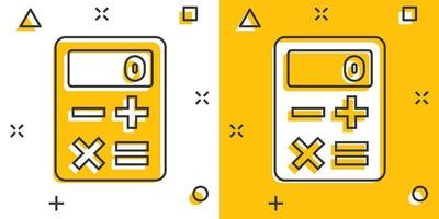 icono de calculadora en estilo cómico. calcular la ilustración vectorial de dibujos animados sobre fondo blanco aislado. concepto de negocio de efecto de salpicadura de cálculo. vector