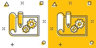 Prototype icon in comic style. Startup cartoon vector illustration on white isolated background. Model development splash effect business concept.