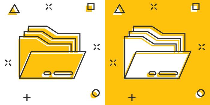 icono de carpeta de archivos en estilo cómico. documentos archivo ilustración vectorial de dibujos animados sobre fondo aislado. concepto de negocio de efecto de salpicadura de almacenamiento. vector