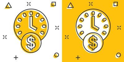 Time is money icon in comic style. Project management cartoon vector illustration on white isolated background. Deadline splash effect business concept.