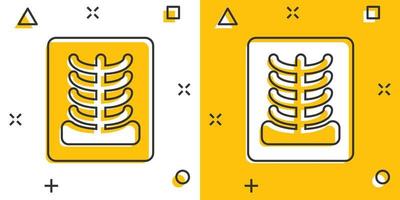 icono de rayos X en estilo cómico. ilustración vectorial de dibujos animados de radiología sobre fondo blanco aislado. concepto de negocio de efecto de salpicadura de exploración médica. vector