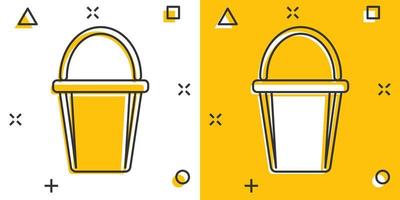 Bucket icon in comic style. Garbage pot cartoon vector illustration on white isolated background. Pail splash effect business concept.