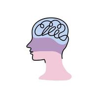 ilustración de cabeza y cerebro dibujada a mano en estilo de línea continua. vector