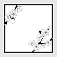 Greeting card design template with a cherry blossom branch. Vector illustration