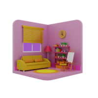 Stylized pink cartoon room png