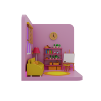 habitación rosa estilizada de dibujos animados png