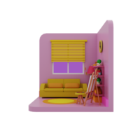 habitación rosa estilizada de dibujos animados png