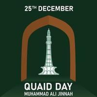 quaid-e-azam día 25 de diciembre con minar e pakistan, lahore. diseño de publicaciones en redes sociales, un homenaje al fundador de pakistán vector