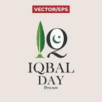 09 November 2021 Allama Muhammad Iqbal Lahore, with I letter having a feather in green color vector