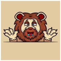 Hungry Face Expression With Lion Cartoon. vector