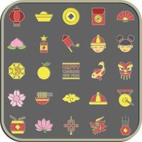 Icon set of Chinese New Year celebration elements. Icons in embossed style. Good for prints, posters, logo, party decoration, greeting card, etc. vector