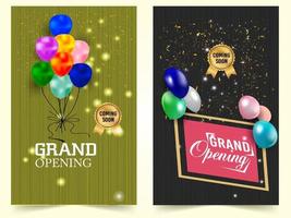 Grand Opening Cut ribbon background Banner Design Illustrations Shape, Business Promotion Ad Poster, Ceremony party event invitation, Coming soon Poster, red ribbon with balloon and colorful confetti.