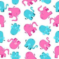 Elephants seamless pattern. Vector illustration in cartoon flat style isolated on white background.