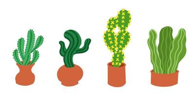 conjunto de cactus. ilustraciones vectoriales en estilo plano de dibujos animados aisladas sobre fondo blanco. vector