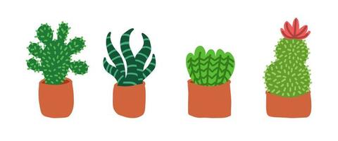 conjunto de cactus. ilustraciones vectoriales en estilo plano de dibujos animados aisladas sobre fondo blanco. vector