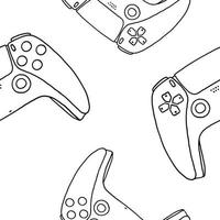 Seamless pattern of game controllers. Vector illustration in hand-drawn outline flat style on white background