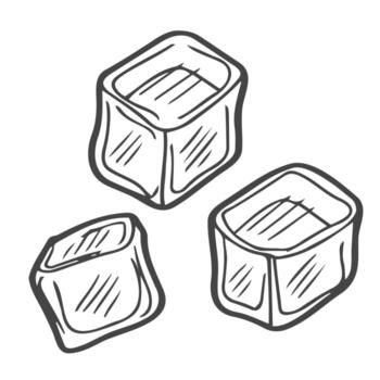 Hand Drawn Ice Cube Isolated Vector Illustration on White Background. Outline Ice Cubes, Flat Style