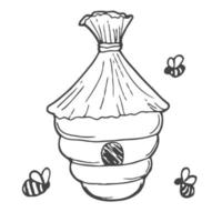 hand drawn bee hive in doodle style. natural bee honey. Vector illustration isolated on white background.