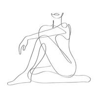 Hand drawn female sitting pose fashion gird one line art drawingHand drawn female sitting pose fashion girl one line art drawing vector