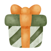 Watercolor Christmas gift box icon. png