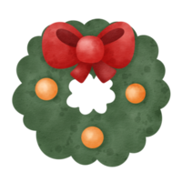 Watercolor Christmas wreath with decorations icon. png